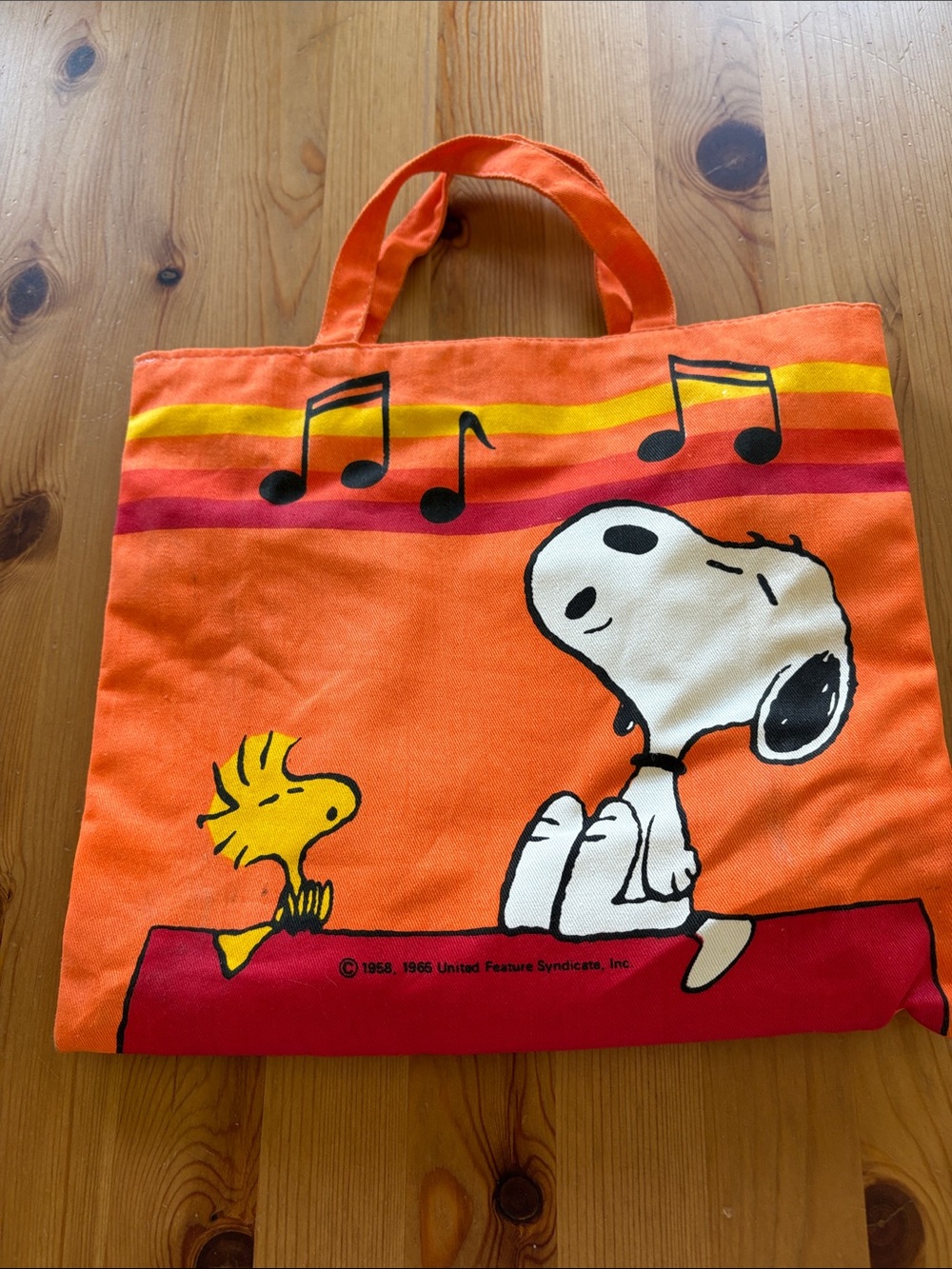 Vintage Peanuts Snoopy & Woodstock Orange  Tote Bag see photos for size
